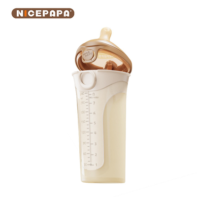 Flip-cap anti-druppel zachte siliconen babymelkfles met natuurlijke reactie tepel (ronde gat S-code)