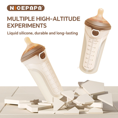 Flip-cap anti-druppel zachte siliconen babymelkfles met natuurlijke reactie tepel (ronde gat S-code)