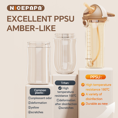 V-vormige anti-verstopping PPSU hittebestendig flip-cap waterbeker beschermt kinderen met zwaartekracht bal zachte handvat 330ml