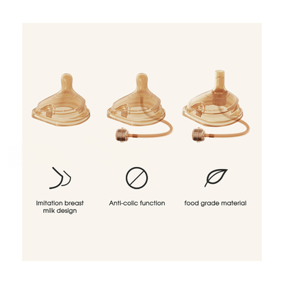Hoogwaardige glazen fles met flip-cap, gebitsbestendige, duurzame tepel geschikt voor pasgeboren baby's.