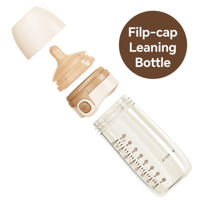 Hoogwaardige glazen fles met flip-cap, gebitsbestendige, duurzame tepel geschikt voor pasgeboren baby's.